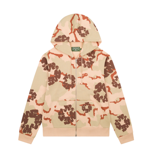 Tan Camo Cotton Wreath Zip Hoodie