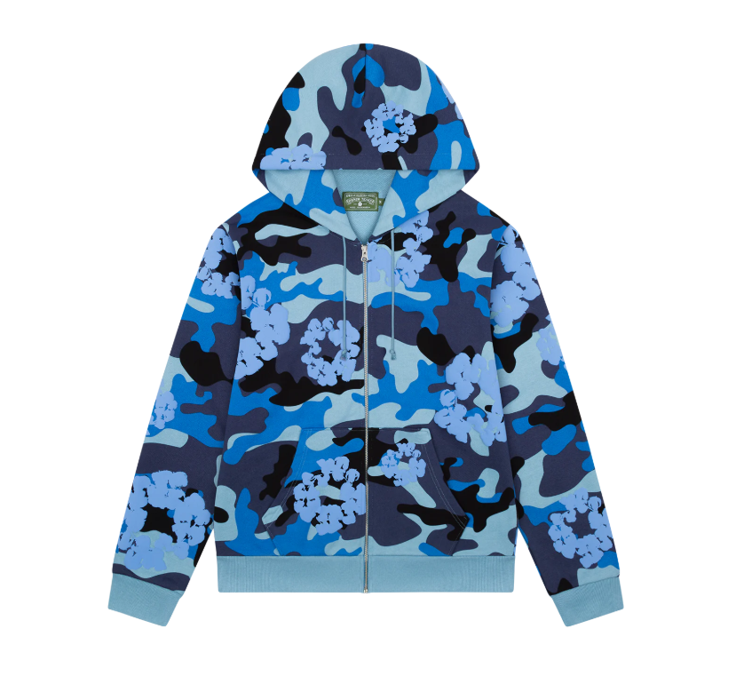 Blue Camo Cotton Wreath Zip Hoodie