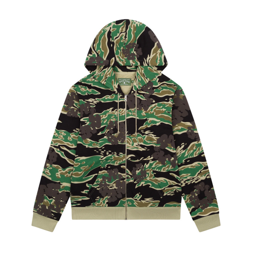 Green Camo Cotton Wreath Zip Hoodie