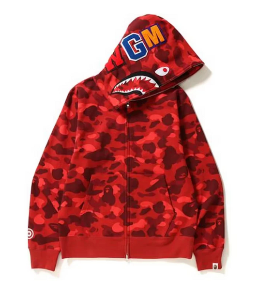 BAPE 1st Camo Shark Full Zip Hoodie Red