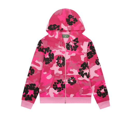 Pink Camo Cotton Wreath Zip Hoodie